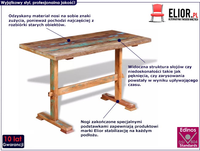 Produkt Wielokolorowy stół z litego drewna z odzysku – Tracy