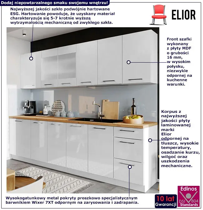 Komplet 8 sztuk białych szafek kuchennych Elora 4S sklep Edinos pl