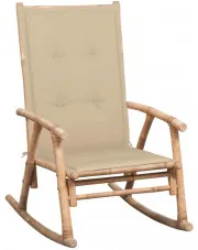 Bujany fotel bambusowy z beżową poduszką - Bamsa w sklepie Edinos.pl