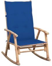 Bambusowy fotel bujany z ciemnoniebieską poduszką - Bamsa w sklepie Edinos.pl