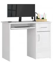 Białe biurko komputerowe z szuflada na klawiaturę połysk - Esman 3X w sklepie Edinos.pl