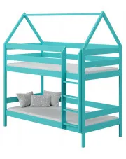 Piętrowe łóżko dziecięce przypominające domek, turkus - Zuzu 3X 200x90 cm w sklepie Edinos.pl
