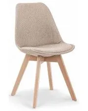 Beżowe tapicerowane stylowe krzesło do kuchni drewniane - Nives w sklepie Edinos.pl