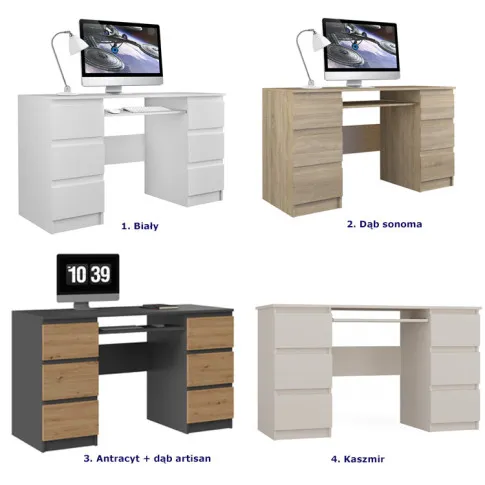 Szczegółowe zdjęcie nr 6 produktu Białe duże biurko w stylu nowoczesnym - Liner 2X