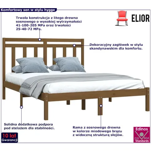 Drewniane łóżko w kolorze miodowy brąz 140x200 Selmo 5X