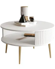 Biały okrągły stolik kawowy z półką - Gaxi 4X w sklepie Edinos.pl