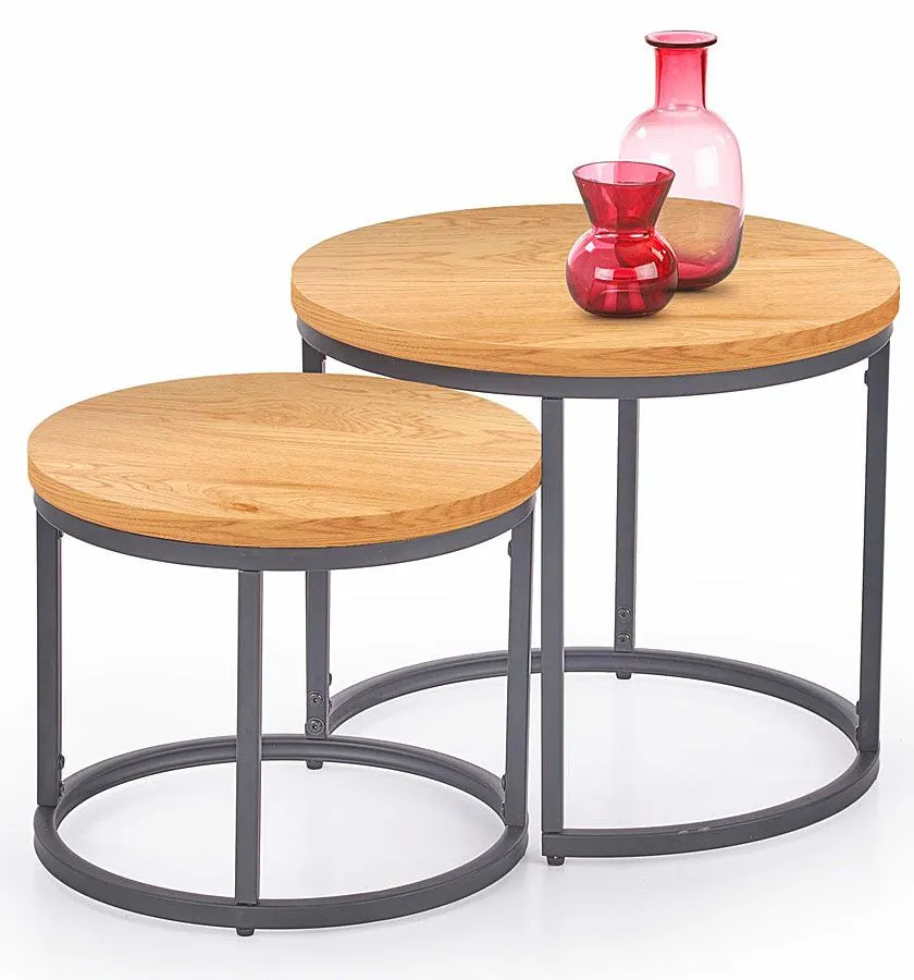Фото - Журнальний столик Elior Zestaw dwóch stolików w stylu loft - Endi - dąb złoty E4169V-CH-OREO-LAW-D 