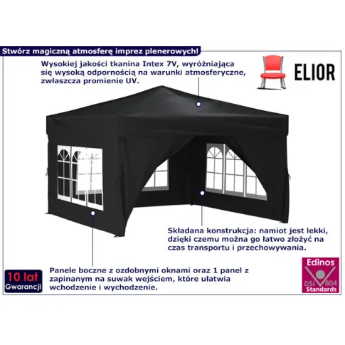 Zdjęcie czarny namiot imprezowy z oknami i zamkiem Sanmi - sklep Edinos.pl