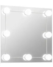 Kwadratowe srebrne lustro wiszące LED 40x40 cm - Ollos 3X w sklepie Edinos.pl