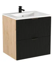 Umywalka z ryflowaną szafką ścienną czarny + orzech - Oxel 8X w sklepie Edinos.pl