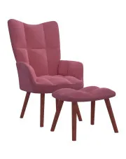 Różowy pikowany fotel wypoczynkowy z podnóżkiem - Izelox w sklepie Edinos.pl