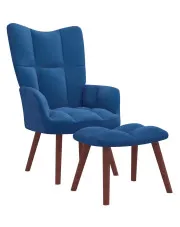 Niebieski tapicerowany fotel wypoczynkowy z podnóżkiem - Izelox w sklepie Edinos.pl
