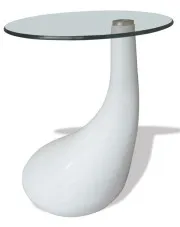 Biały stolik kawowy z okrągłym szklanym blatem - Nivegi 3X w sklepie Edinos.pl