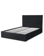 Czarne welurowe łóżko z zagłówkiem 140x200 - Gilvo w sklepie Edinos.pl