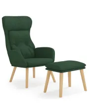 Ciemnozielony fotel tapicerowany z podnóżkiem - Zemex w sklepie Edinos.pl