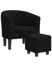 Czarny welurowy fotel wypoczynkowy z podnóżkiem - Emprix w sklepie Edinos.pl