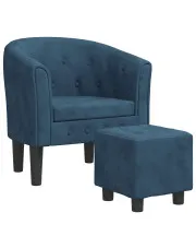 Niebieski welurowy fotel wypoczynkowy z podnóżkiem - Emprix w sklepie Edinos.pl