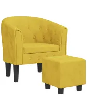 Żółty tapicerowany welurem fotel wypoczynkowy z podnóżkiem - Emprix w sklepie Edinos.pl