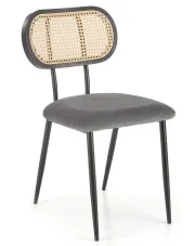Popielate tapicerowane krzesło z rattanowym oparciem - Tanges w sklepie Edinos.pl