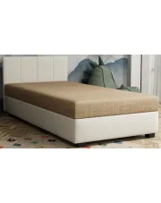 Pojedyncze łóżko tapicerowane z zagłówkiem 110x195 cm ecru + jasny brąz - Eziena 6X w sklepie Edinos.pl
